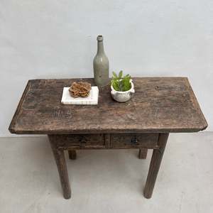 Antique Console <b>Table</b> Foster Rustic Solid Elm Two Drawer <b>Narrow</b> <b>Hallway</b> Entryway Altar Stand Wabi Sabi Living Room Furniture - Product Image 5