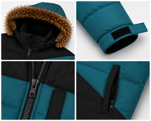 Private Label Men's Corduroy Waterproof Windproof Puffer <b>Jacket</b> Embroidered Logo Faux <b>Fur</b> Trim <b>Hood</b> Thick Filled Winter <b>Jacket</b> - Product Image 5