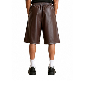 Shorts Bermuda en Similicuir pour Homme avec Cordon de Serrage, Couleur Unie, Décontracté, Tissé, Revêtement PU, Respirant, avec Poches, Short en Cuir - Product Image 2