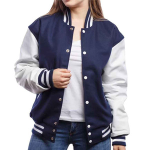 Chaqueta Universitaria Unisex Azul Marino con Mangas Blancas, Estilo Preppy, Cierre de Botones, Corte Regular, para Otoño - Product Image 6