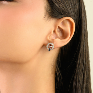 Art Deco Inspired Beautiful Circular Design Blue Sapphire & Diamond 925 Sterling <b>Silver</b> <b>Studs</b> Earrings - Product Image 2