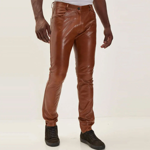 Pantalon de motard pour homme en cuir d'agneau véritable à 100 % avec poches cargo, doux, durable et élégant, pantalon décontracté noir - Product Image 1