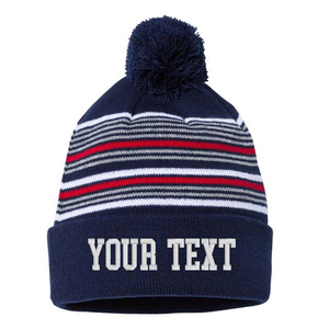 Chapeau beanie personnalisé avec texte brodé et pompon bleu marine unisexe adulte réglable pour l'hiver et le cyclisme - Product Image 2