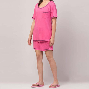 Ensemble d'été pour femme : Haut à manches courtes et short, deux pièces en polyester/coton, coupe régulière, couleur unie, décontracté - Product Image 3