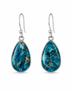 Natural Blue Apatite Bohemian Style Water Drop Teardrop Dangle <b>Earrings</b> 925 Sterling Silver Handmade Gemstone Gift Women - Product Image 1