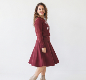 Women Knee Length <b>Skirt</b> Set A-Line <b>Elastic</b> <b>Waist</b> Printed Sweatshirt Casual 100% Cotton Fleece Winter Street Weat Sweatshirt - Product Image 3