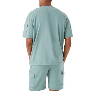 Conjunto de Dos Piezas para Hombre, Camiseta de Manga Corta y Pantalones Cortos de Color Sólido, Talla Grande, Transpirable, de Secado Rápido, para Verano, Poliéster/Algodón - Product Image 3