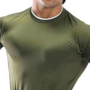 Men's Olive <b>Green</b> Slim Fit Crew Neck Short Sleeve T Shirt Plain Fitted Casual Basic Tee - Product Image 2
