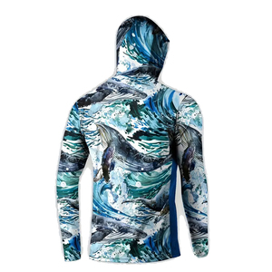 Sudadera con Capucha de Pesca para Hombre, Estampado de Ballenas y Océano, Secado Rápido, UPF 50, Poliéster, Manga Larga, Ropa de Exterior Transpirable - Product Image 3