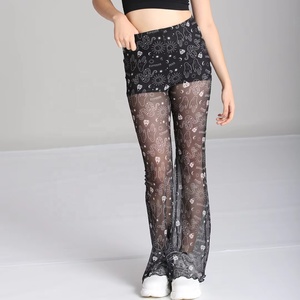 Sexy Hollow Out Tight Fitting men and Women's <b>Perspective</b> Mesh Lace Knitting Long Pants Piece Set - Product Image 1