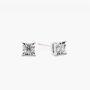 Pendientes de Oro Sólido de 10K con Diamante Cultivado en Laboratorio Color D, Corte Princesa, Chapados en Rodio, Lujo, Certificación IGI, 0.05 CTW, Surat Minimal - Product Image 6