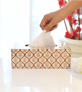 Floral Enamel Printed Wooden Tissue Box Holder For Home Office & <b>Car</b> Use Premium Napkin Box Dispenser For <b>Table</b> Top Accessories - Product Image 1