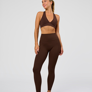 Women's Deep V-<b>Neck</b> <b>Halter</b> Sports <b>Bra</b> Solid Color Yoga Fitness Seamless Breathable Medium Support Spandex Polyester - Product Image 4