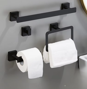 Juego de Ganchos y Rieles Minimalistas Negros para Baño, Barra Rectangular para Toallas, Jabonera, Acero Inoxidable con Recubrimiento en Polvo - Product Image 4