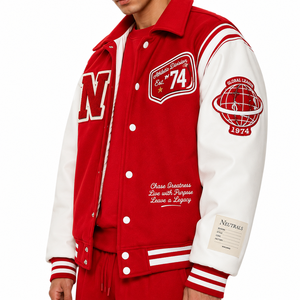 URBANGAZER <b>Men's</b> Winter Varsity <b>Jacket</b> Woolen Fabric Eco-Friendly Breathable Windproof Thick High Street Style Patchwork OEM - Product Image 6