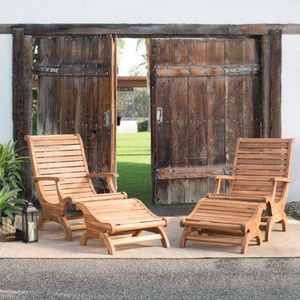 Chaise longue d'extérieur traditionnelle en teck avec repose-pieds, style Adirondack, pour patio, bord de piscine, resort - Product Image 2