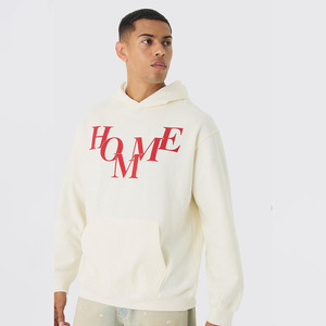 Men's Custom Logo Front Zipper-<b>Up</b> Puff Printed Eco-Friendly Polyester/Cotton Oversized Drop Shoulder Hoodie 330GSM Thick - Product Image 1
