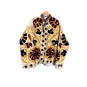 Unisex Uzbek Floral Embroidery Cotton <b>Velvet</b> Suzani Jacket Coat Women's Autumn/Winter Party Short Coat with Knitted Side Lining - Product Image 1