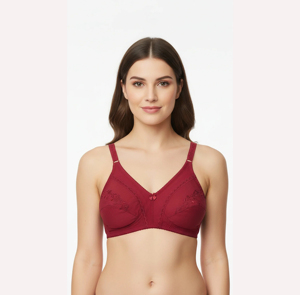 Sujetador elegante con aros para mujer, copa completa, encaje bordado, color rojo sólido, lavable a máquina, cierre en Y - Product Image 2