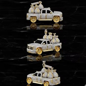 Fully Iced Out Truck <b>Pendant</b> <b>Solid</b> 925 Silver 18K <b>Gold</b> Plated Moissanite Hip Hop Charms Rapper Bling Two Tone <b>Pendant</b> For Men's - Product Image 2