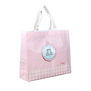Hippo Pink PP Non Woven Shopping Bag With Dot Pattern Large Size Daily Use <b>Tote</b> Bag <b>Plastic</b> bag Custom logo OEM In Vietnam - Product Image 1