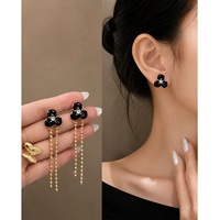 Anting Bunga Hitam Kualitas Terbaik Dengan Rantai Manik-Manik, Perhiasan Fashion Floral Elegan Untuk Wanita, Pesta, Pernikahan, Diskon Spesial