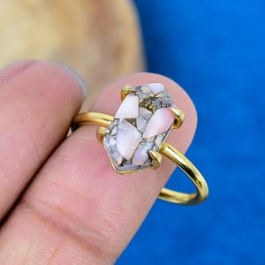 Handmade Pink <b>Opal</b> Copper Hexagon Gemstone 18k Gold Micron Over 925 Sterling Silver <b>Ring</b> - Product Image 3