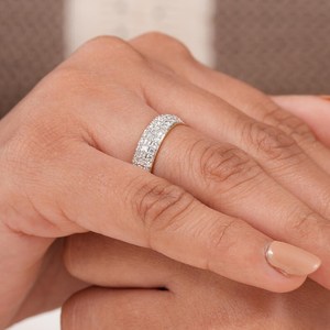 Bague d'éternité authentique en diamant taille ronde et moissanite, en argent 925 original, cadeau de mariage, de fiançailles ou de fête pour votre partenaire - Product Image 3