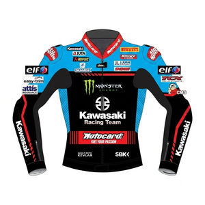 เสื้อแจ็คเก็ตมอเตอร์ไซค์หนังจิงโจ้แบบกำหนดเองของ Alex Lowes WSBK Rawasaki สำหรับแข่งรถ/เสื้อแจ็คเก็ตป้องกันระดับ CE - Product Image 1