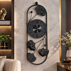 Modern <b>Black</b> <b>Wall</b> <b>Clock</b> Metal Floral Art <b>Clock</b> Matte <b>Black</b> Decorative Home Accent Bold Hanging Decor Room by Falah International - Product Image 1