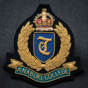 Anabukl College Embroidered Cap Badge <b>Sew</b>-On Fabric Patch With Crown And Laurel Wreath For Uniform Garment - Product Image 5