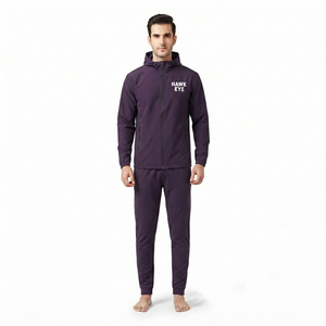 Men's Fitness Tracksuit Set Polyester <b>Nylon</b> Full Zip Hooded Sports Jacket <b>Jogger</b> Pants Custom Logo - Product Image 1