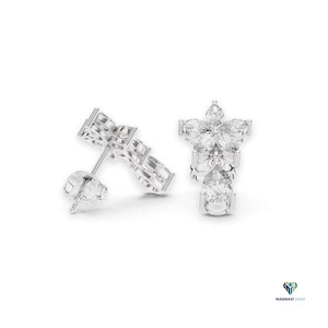 1.70 CTW Marquise and Pear Shape Lab Grown Diamond Floral Drop <b>Earrings</b> | 18K <b>Solid</b> White Gold Luxury Bridal Jewelry - Product Image 6