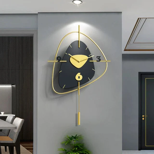 Abstract triangle metal frame black dial <b>pendulum</b> decorative <b>wall</b> <b>clock</b>, available at wholesale prices. - Product Image 1