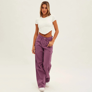 Pantalones Jogger Holgados de Algodón y Spandex de Diseño Clásico Personalizado OEM para Mujer, de Alta Calidad, Estilo Vintage, Cintura Alta, Corte Cargo, Ajustados y Planos para Verano - Product Image 3