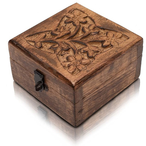 Boîte à bijoux en bois faite à la main avec couvercle sculpté floral, boîte de rangement en bois verrouillable vintage, boîte à souvenirs personnalisée avec logo, organisateur de cadeaux - Product Image 1