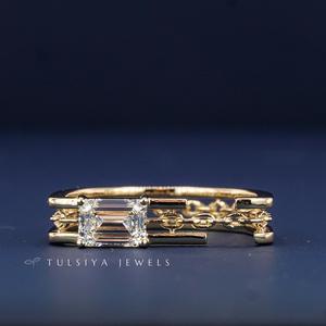 Bague classique en émeraude et diamant de laboratoire pour homme, or massif 14 carats, pierre précieuse verte d'aspect naturel, bijoux fins, alliance de mariage, cadeau - Product Image 1