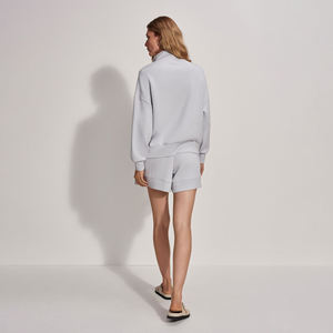 Sweat-shirt pour femme grande taille à demi-zip, le plus vendu en gros, avec capuche à quart de zip, épaules tombantes, en tissu tricoté délavé, logo personnalisé - Product Image 2