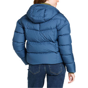 Wholesale Custom Women Short Puffer <b>Jacket</b> Hooded Matte Blue <b>Winter</b> Bubble Coat <b>Waterproof</b> Warm Padded Outerwear Low Moq Supply - Product Image 3