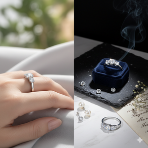 Anillo de compromiso y promesa de plata 925 con baño de rodio, diseño clásico y moderno, con tres diamantes de moissanita, ideal para bodas, aniversarios y fiestas. - Product Image 2