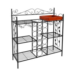 Mobiletto da Cucina in Metallo Nero a Sei Ripiani con Portabottiglie per 12 Bottiglie e Portabicchieri per 12 Calici - Product Image 5