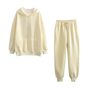 Conjunto Deportivo de Otoño Invierno para Mujer, Dos Piezas, Color Sólido, Sudadera con Capucha de Felpa, Ropa Casual, Sudadera con Capucha y Pantalones Largos - Product Image 2