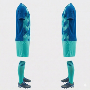 Conjunto de Camiseta de Fútbol para Hombre, Azul con Estampado Geométrico, Manga Corta, Poliéster que Absorbe la Humedad, Cuello Redondo, Ajuste Atlético para Todas las Temporadas - Product Image 2