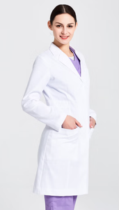 Blouse de laboratoire blanche tissée pour femme, uniforme d'hôpital, blouse de médecin, 3 poches, fermeture à boutons-pression, coton et polyester - Product Image 2
