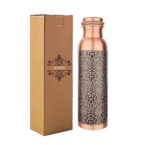 Bouteille d'eau en cuivre martelé 100% pur, 32 oz, design moderne, sac de transport en jute, écologique, portable, anti-fuite, pour la maison et l'extérieur - Product Image 6