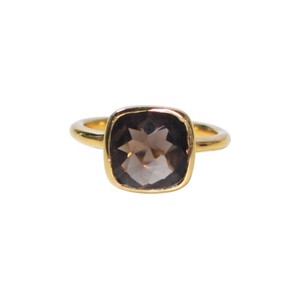 15 MM <b>Cushion</b> Faceted Smoky Quartz Gemstone Women <b>Ring</b> - Wholesale Gold Plated <b>Rings</b> - Handmade Bulk Price <b>Ring</b> - Product Image 2