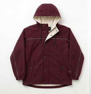 Veste coupe-vent à capuche pour homme, couleur bordeaux, décontractée, en polyester enduit PU, coupe classique, pour l'automne - Product Image 1