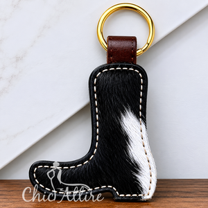 New Personalized Handmade Hair On Cowhide <b>Leather</b> <b>Boot</b> Shape Keychain Genuine <b>Leather</b> Car Durable Key Fob Unisex Gift Accessory - Product Image 1