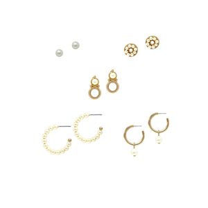 Set di 5 Orecchini a Cerchio Classici con Perle alla Moda - Product Image 1