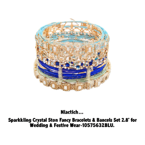 Sparkling Crystal Stone Fancy Bracelets & <b>Bangles</b> <b>Set</b> 2.8\" for Wedding & Festive Wear-10575632BLU - Product Image 2